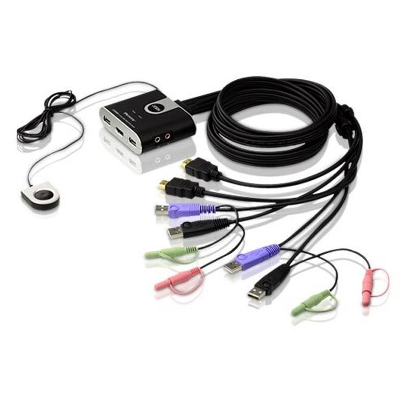 Aten Compact KVM Switch 2 Port Single Display HDMI w/ audio, 1.2m Cable, Remote Port Selector, Aten Compact KVM Switch 2 Port Single Display HDMI w/ audio, 1.2m Cable, Remote Port Selector,